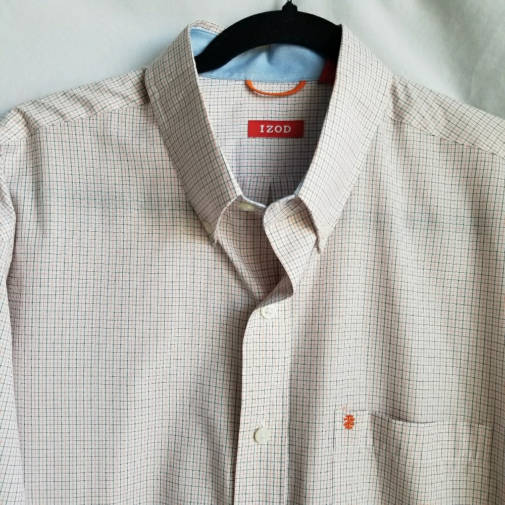 IZOD button down shirt orange blue white looks new